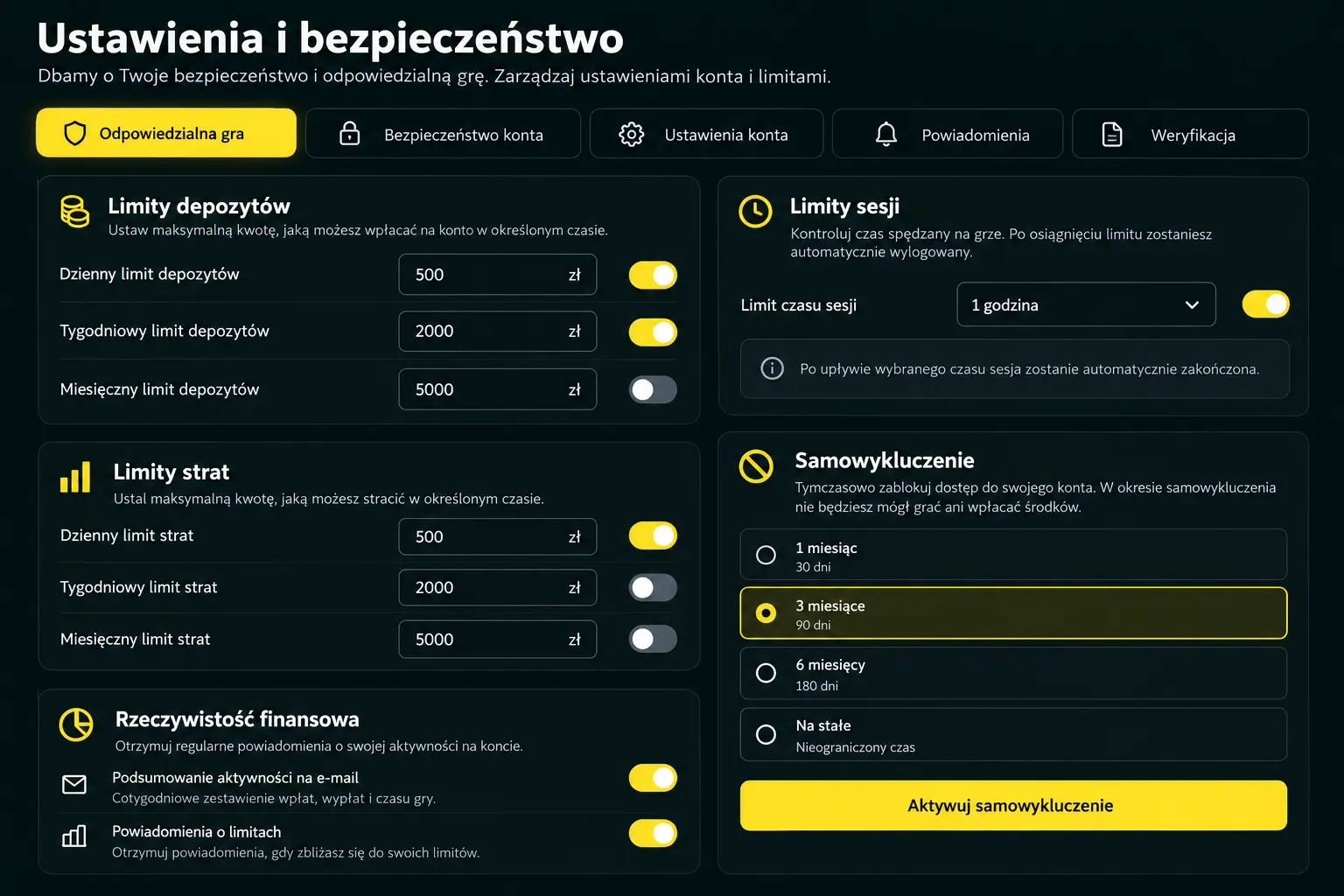 Ustawienia bezpieczeństwa Lemon Casino – limity depozytów, strat, sesji i samowykluczenie